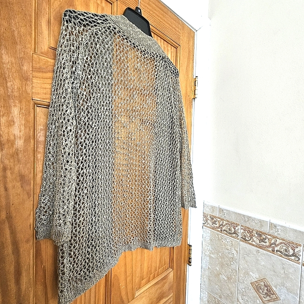 Forever 21 Women's Battle Green Mesh Knit Open Front Cardigan Sweater - Picture 6 of 9